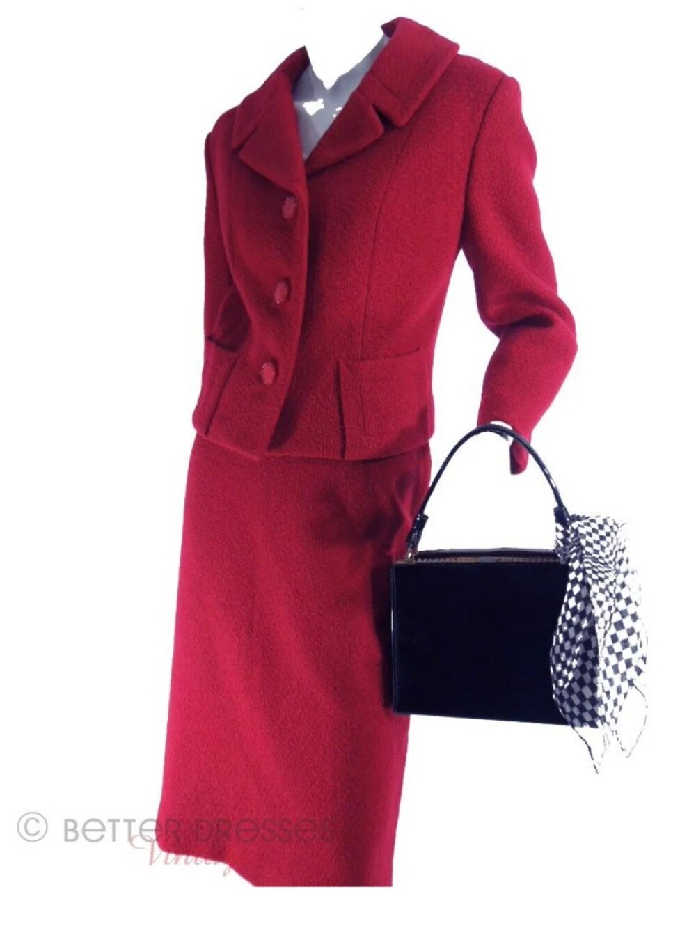 Leslie Fay Vintage dress w matching jacket Red cranberry size 8P button front